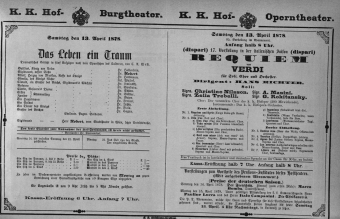 Theaterzettel (Oper und Burgtheater in Wien) 18780413 Seite: 1
