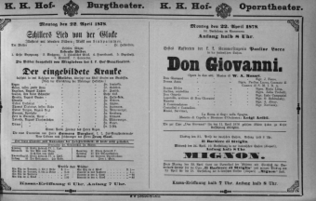 Theaterzettel (Oper und Burgtheater in Wien) 18780422 Seite: 2