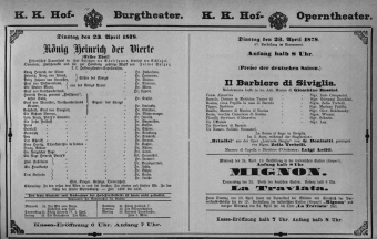Theaterzettel (Oper und Burgtheater in Wien) 18780423 Seite: 1