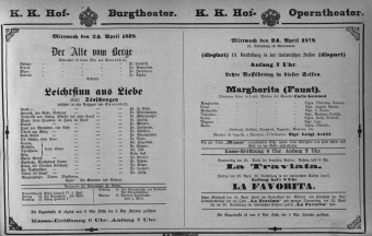 Theaterzettel (Oper und Burgtheater in Wien) 18780424 Seite: 1