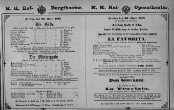 Theaterzettel (Oper und Burgtheater in Wien) 18780426 Seite: 1