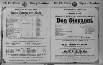 Theaterzettel (Oper und Burgtheater in Wien) 18780427 Seite: 1