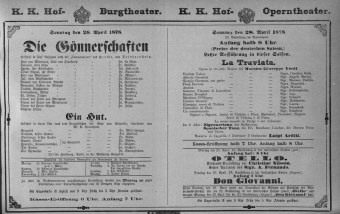 Theaterzettel (Oper und Burgtheater in Wien) 18780428 Seite: 1
