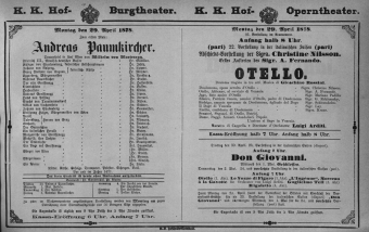 Theaterzettel (Oper und Burgtheater in Wien) 18780429 Seite: 1