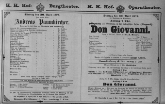 Theaterzettel (Oper und Burgtheater in Wien) 18780430 Seite: 1