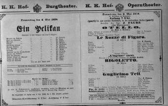 Theaterzettel (Oper und Burgtheater in Wien) 18780502 Seite: 1
