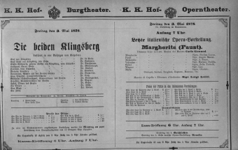 Theaterzettel (Oper und Burgtheater in Wien) 18780503 Seite: 1