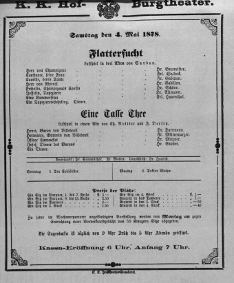 Theaterzettel (Oper und Burgtheater in Wien) 18780504 Seite: 1
