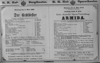 Theaterzettel (Oper und Burgtheater in Wien) 18780505 Seite: 1