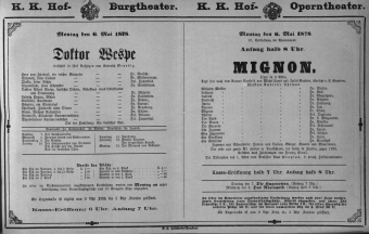Theaterzettel (Oper und Burgtheater in Wien) 18780506 Seite: 1