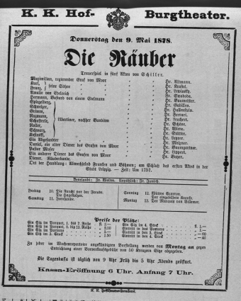 Theaterzettel (Oper und Burgtheater in Wien) 18780509 Seite: 1