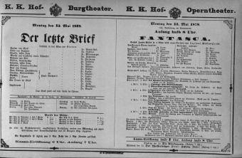 Theaterzettel (Oper und Burgtheater in Wien) 18780513 Seite: 1