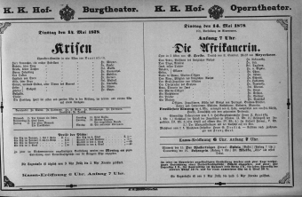 Theaterzettel (Oper und Burgtheater in Wien) 18780514 Seite: 1