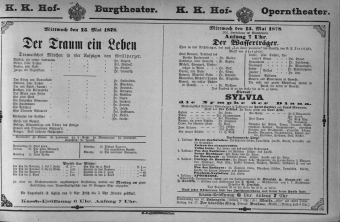 Theaterzettel (Oper und Burgtheater in Wien) 18780515 Seite: 1