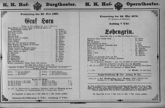 Theaterzettel (Oper und Burgtheater in Wien) 18780516 Seite: 1
