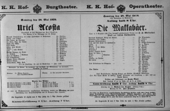 Theaterzettel (Oper und Burgtheater in Wien) 18780518 Seite: 1