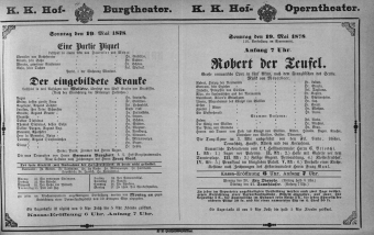 Theaterzettel (Oper und Burgtheater in Wien) 18780519 Seite: 1