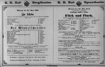 Theaterzettel (Oper und Burgtheater in Wien) 18780527 Seite: 1