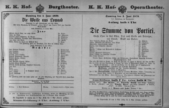 Theaterzettel (Oper und Burgtheater in Wien) 18780601 Seite: 1