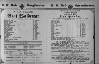 Theaterzettel (Oper und Burgtheater in Wien) 18780602 Seite: 1