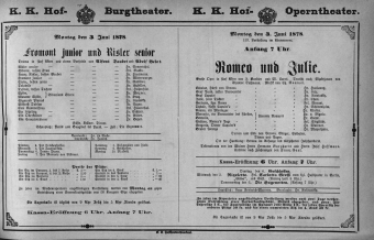 Theaterzettel (Oper und Burgtheater in Wien) 18780603 Seite: 1