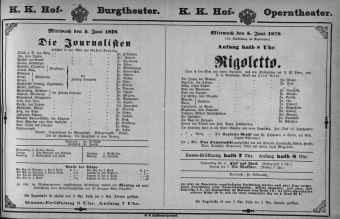 Theaterzettel (Oper und Burgtheater in Wien) 18780605 Seite: 1