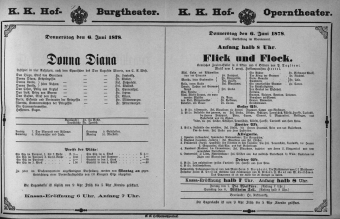 Theaterzettel (Oper und Burgtheater in Wien) 18780606 Seite: 1