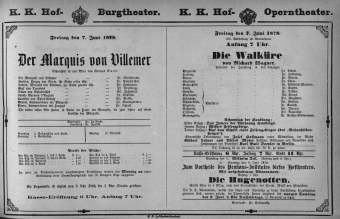 Theaterzettel (Oper und Burgtheater in Wien) 18780607 Seite: 1