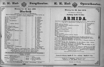Theaterzettel (Oper und Burgtheater in Wien) 18780610 Seite: 1