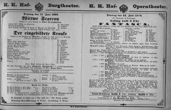 Theaterzettel (Oper und Burgtheater in Wien) 18780611 Seite: 1