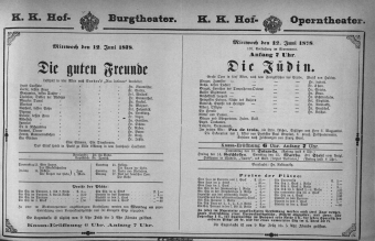 Theaterzettel (Oper und Burgtheater in Wien) 18780612 Seite: 1