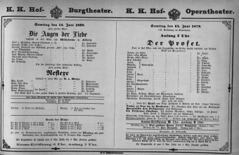 Theaterzettel (Oper und Burgtheater in Wien) 18780615 Seite: 1