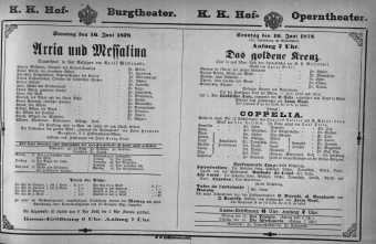 Theaterzettel (Oper und Burgtheater in Wien) 18780616 Seite: 1
