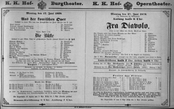 Theaterzettel (Oper und Burgtheater in Wien) 18780617 Seite: 1