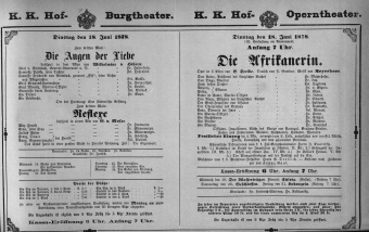 Theaterzettel (Oper und Burgtheater in Wien) 18780618 Seite: 1