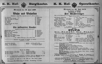 Theaterzettel (Oper und Burgtheater in Wien) 18780619 Seite: 1