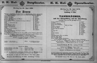 Theaterzettel (Oper und Burgtheater in Wien) 18780621 Seite: 1