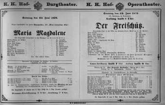 Theaterzettel (Oper und Burgtheater in Wien) 18780623 Seite: 1
