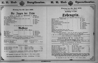 Theaterzettel (Oper und Burgtheater in Wien) 18780625 Seite: 1