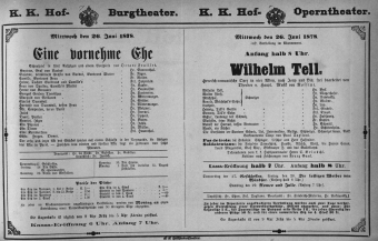 Theaterzettel (Oper und Burgtheater in Wien) 18780626 Seite: 1