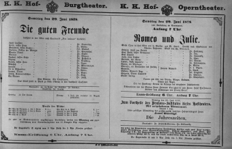 Theaterzettel (Oper und Burgtheater in Wien) 18780629 Seite: 1