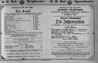 Theaterzettel (Oper und Burgtheater in Wien) 18780630 Seite: 1
