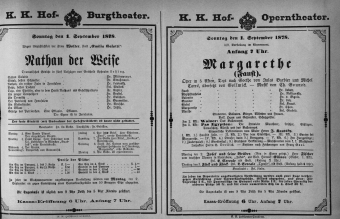 Theaterzettel (Oper und Burgtheater in Wien) 18780901 Seite: 1