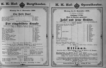 Theaterzettel (Oper und Burgtheater in Wien) 18780902 Seite: 1