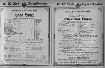 Theaterzettel (Oper und Burgtheater in Wien) 18780903 Seite: 1