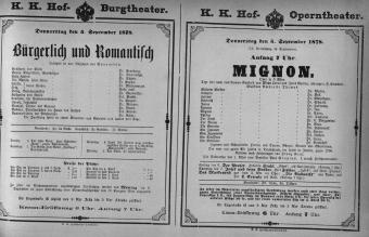 Theaterzettel (Oper und Burgtheater in Wien) 18780905 Seite: 1