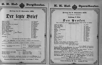 Theaterzettel (Oper und Burgtheater in Wien) 18780906 Seite: 1