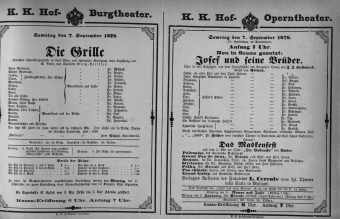 Theaterzettel (Oper und Burgtheater in Wien) 18780907 Seite: 1