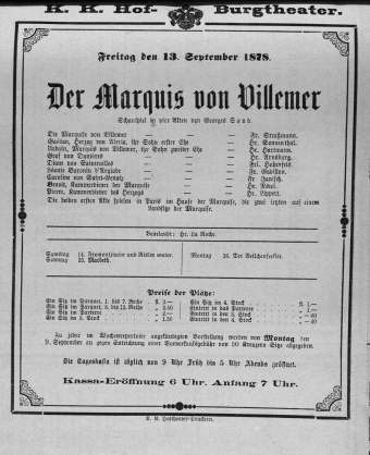 Theaterzettel (Oper und Burgtheater in Wien) 18780913 Seite: 1