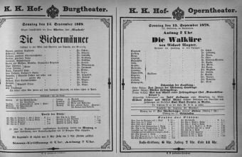 Theaterzettel (Oper und Burgtheater in Wien) 18780915 Seite: 1